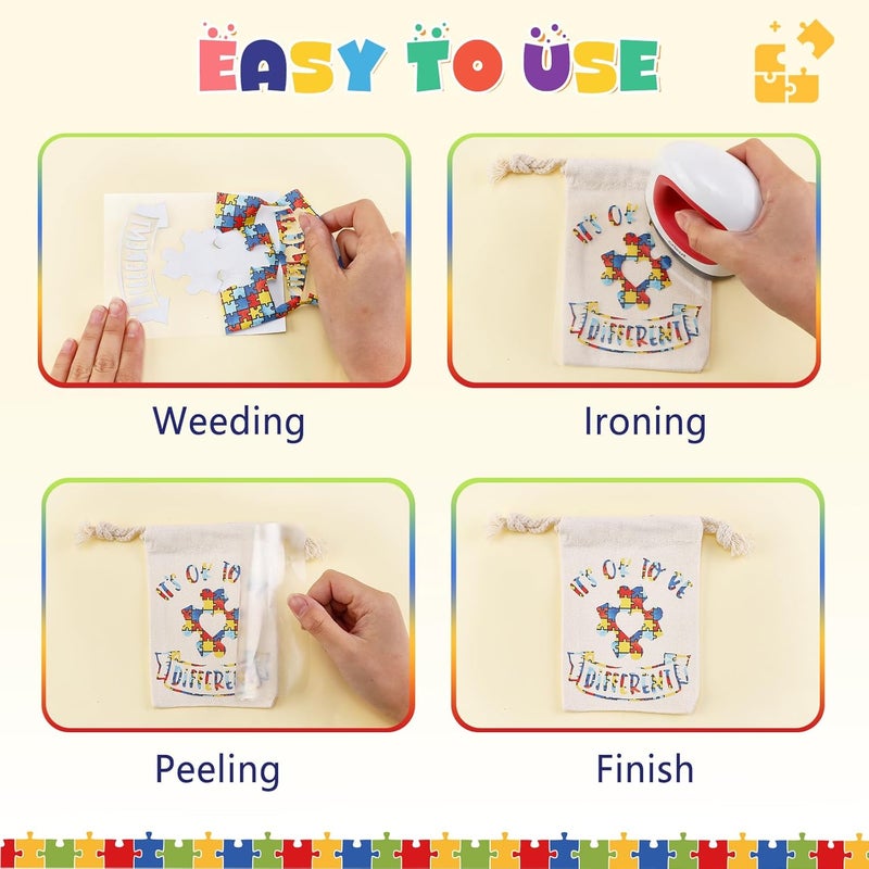 Tintnut Puzzle Pieces Heat Transfer Vinyl - 10 Sheets 10x12 Inch Autism Awareness Puzzles Craft Cutter HTV Vinyl Rainbow Color Pattern Printed Iron on Vinyl for Silhouette Cameo or Cricut - Image 4